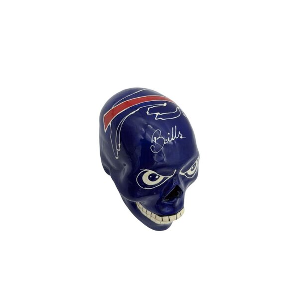 Bills Blue Ceramic Skull Sculpture Collectible Art NFL-Inspired Handpainted W/ T - Picture 5 of 12